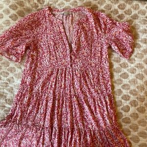 LOFT patterned pink flowy mini dress with button detail S